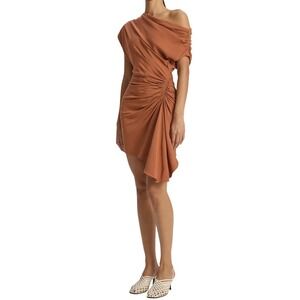alc delfina dress brown Delphina | Brown Satin Maxi Dress With Gathered And Knot-Detail